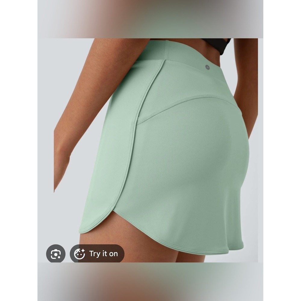 Halara Everyday High Waisted Pocket 2-in-1 Micro Mini Golf Skirt light green NEW